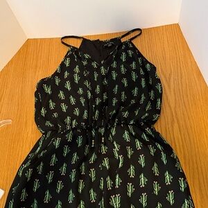 Black Cactus-Print Spaghetti Strap Romper